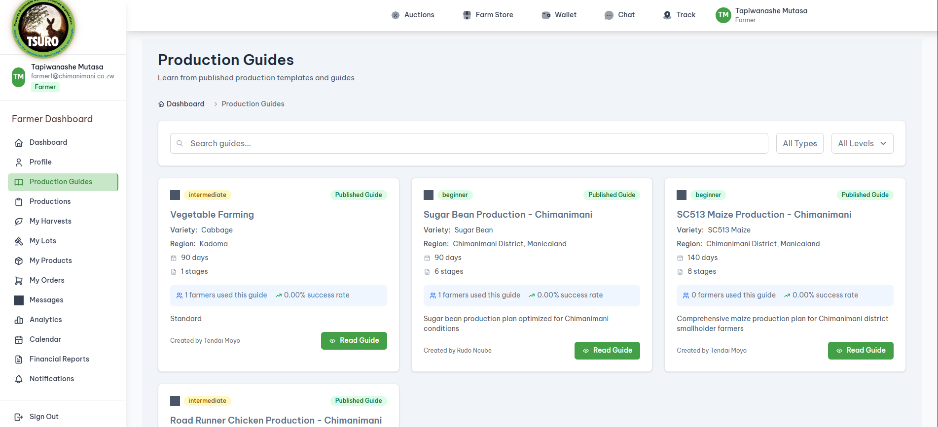 FamaLink Farmer Dashboard Interface